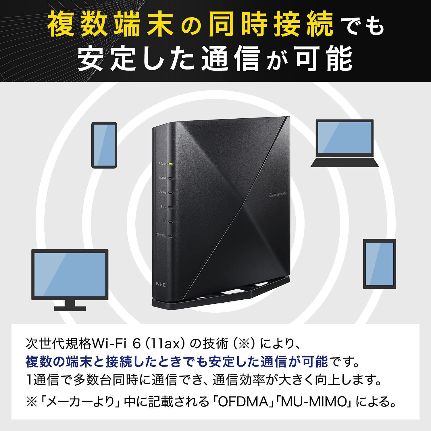 NEC 無線LAN WiFi ルーター Wi-Fi6 (11ax) / AX3600 Atermシリーズ カバーアンテナ搭載 4ストリーム  (5GHz帯 / 2.4GHz帯) AM-AX3600HP【 iPhone 13 / 12 / iPhone SE(第二 - メルカリ