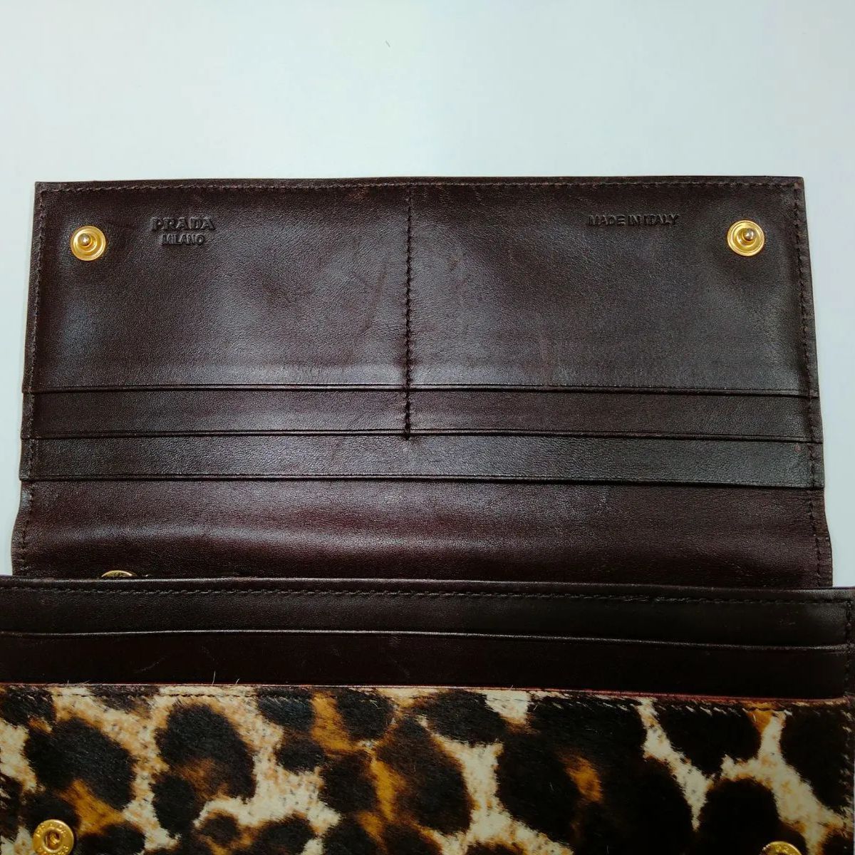 美品】PRADA プラダ 長財布 レオパード ヒョウ柄 ハラコ レザー 三角 