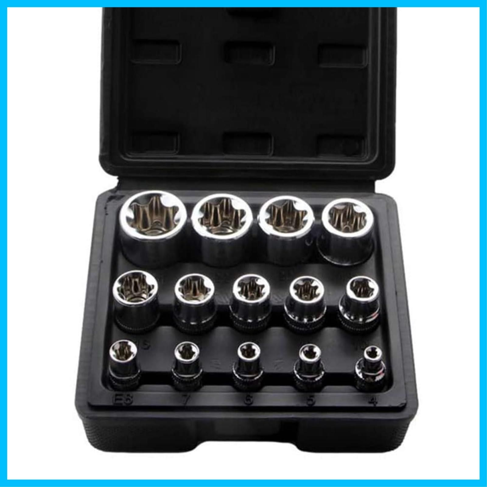 新着商品 E22 E24 E20 E18 E16 E14 ネジ外し E12 E11 E10 E型ソケット E8 E7 E6 E5 収納ボックス付き E4 ソケットレンチ 花型 星型 黑 14点 E型トルクスソケットセット LSLANSOON