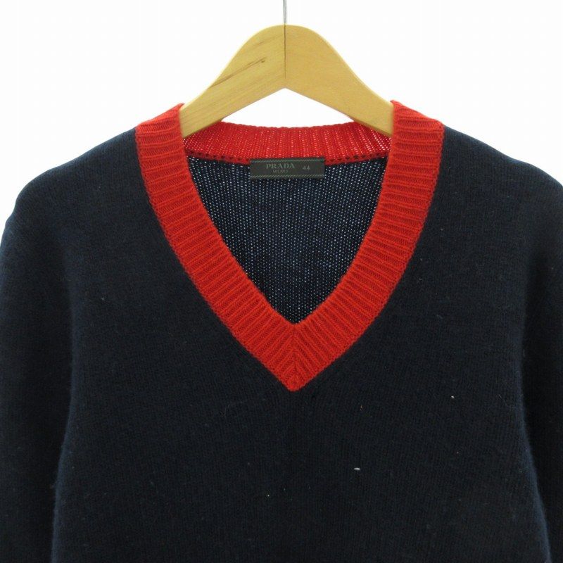 極美品☆カシミヤ100%】PRADA エルボーパッチカシミヤセーターヤギ革