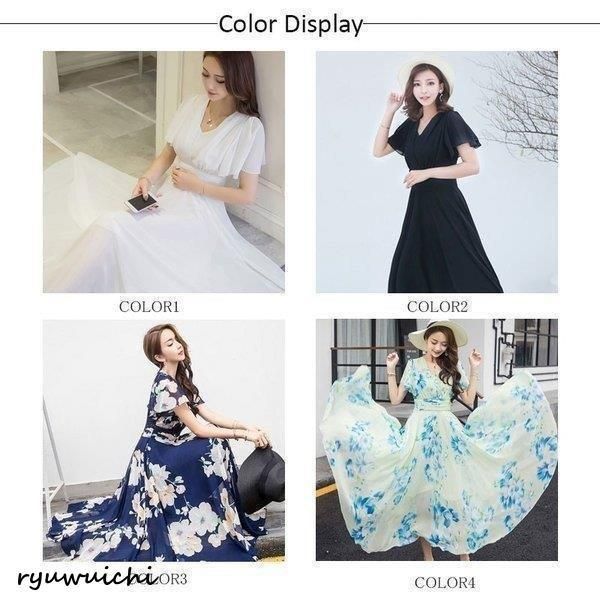 リゾートワンピースマキシレディースハワイワンピースロングリゾートワンピ半袖シフォン花柄ビーチワンピース海旅行ボヘミア
