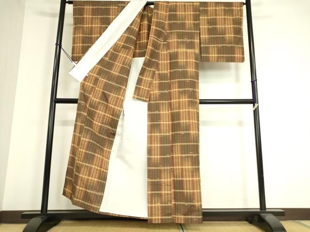 平和屋着物▽上質な紬 単衣 縞 正絹 逸品 DAAT9375az