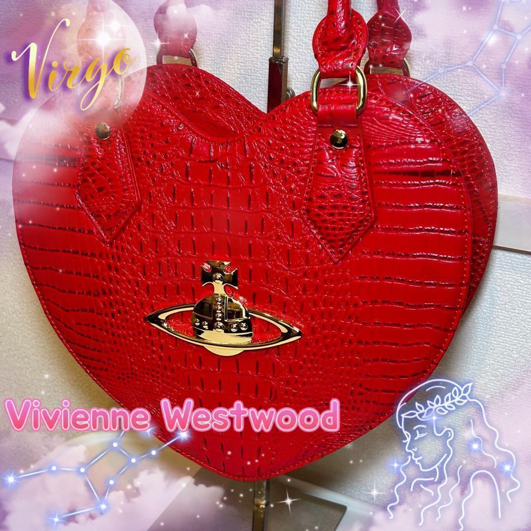 美品✨ヴィヴィアン ハンドバッグ ハート クロコ型押し 金オーブ 黒
