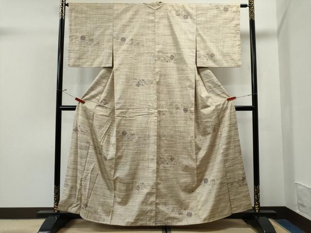 平和屋着物○小千谷紬 花唐草文 正絹 逸品 AABA5261ph