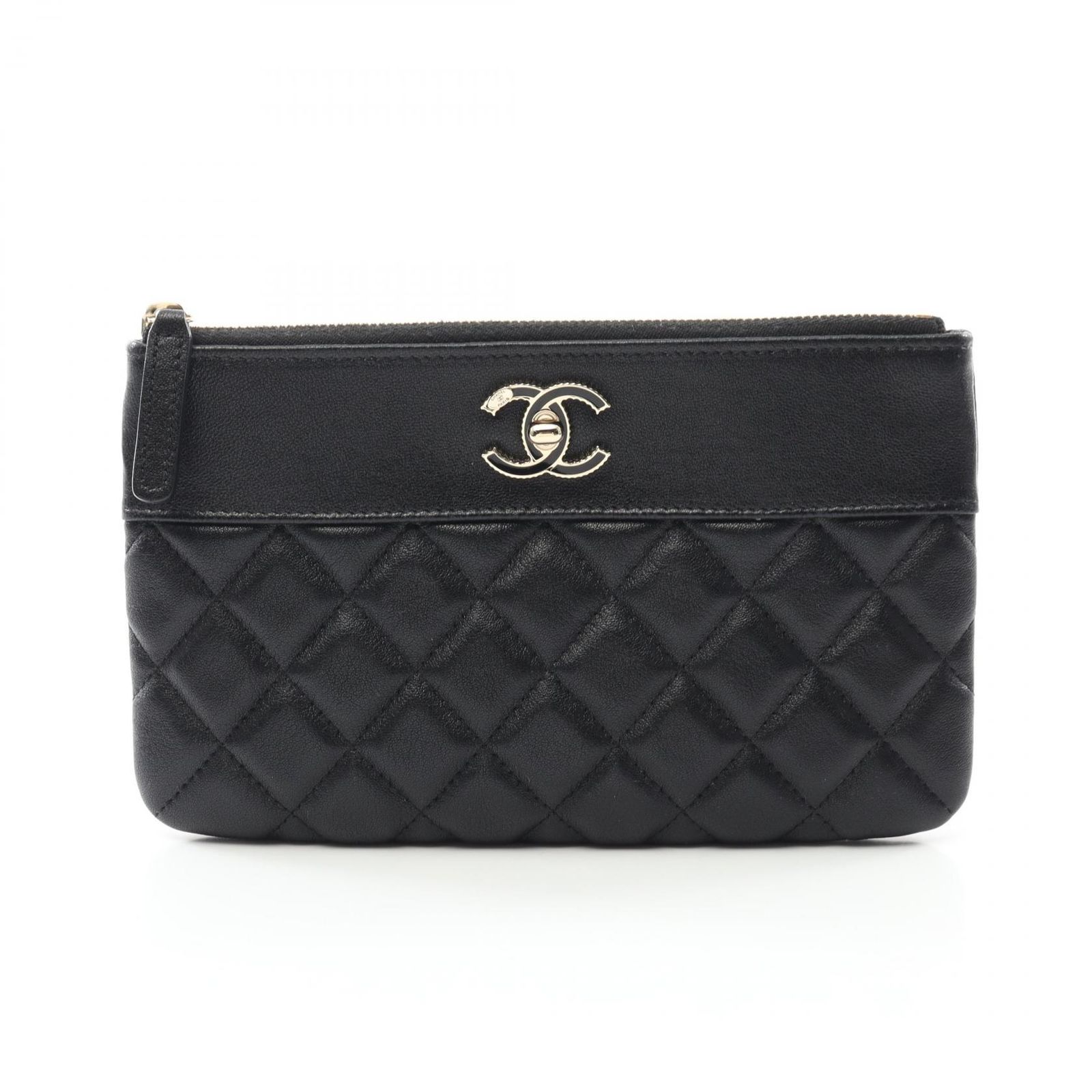 シャネル CHANEL ポーチ マトラッセ ブラック レザー マトラッセ ポーチ レディース Used A