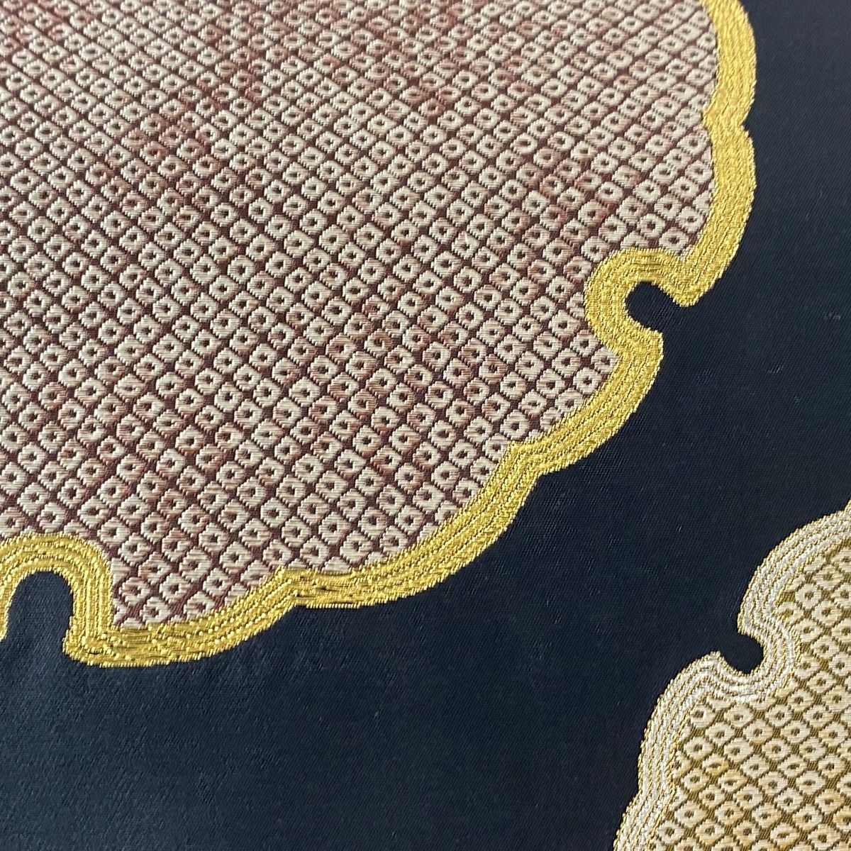 ゆりのはな　袋帯　エジプト舟　友禅金彩加工　地紋入り　お太鼓柄　正絹　H506 ゆりのはな 袋帯 エジプト舟 友禅金彩加工 地紋入り お太鼓柄