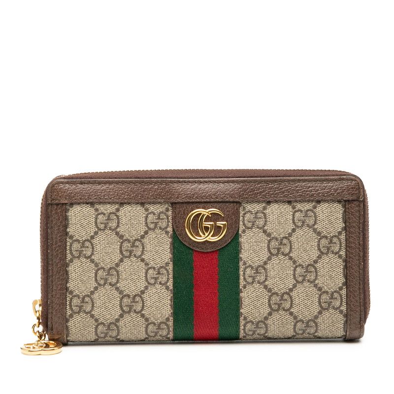 グッチ GGスプリーム オフディア 長財布 ラウンドファスナー 523154 ベージュ ブラウン PVC レザー レディース GUCCI 1-0237454