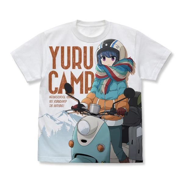 ゆるキャン△ 志摩リンとスクーター フルグラフィックTシャツ (Mサイズ) ホワイト アパレル