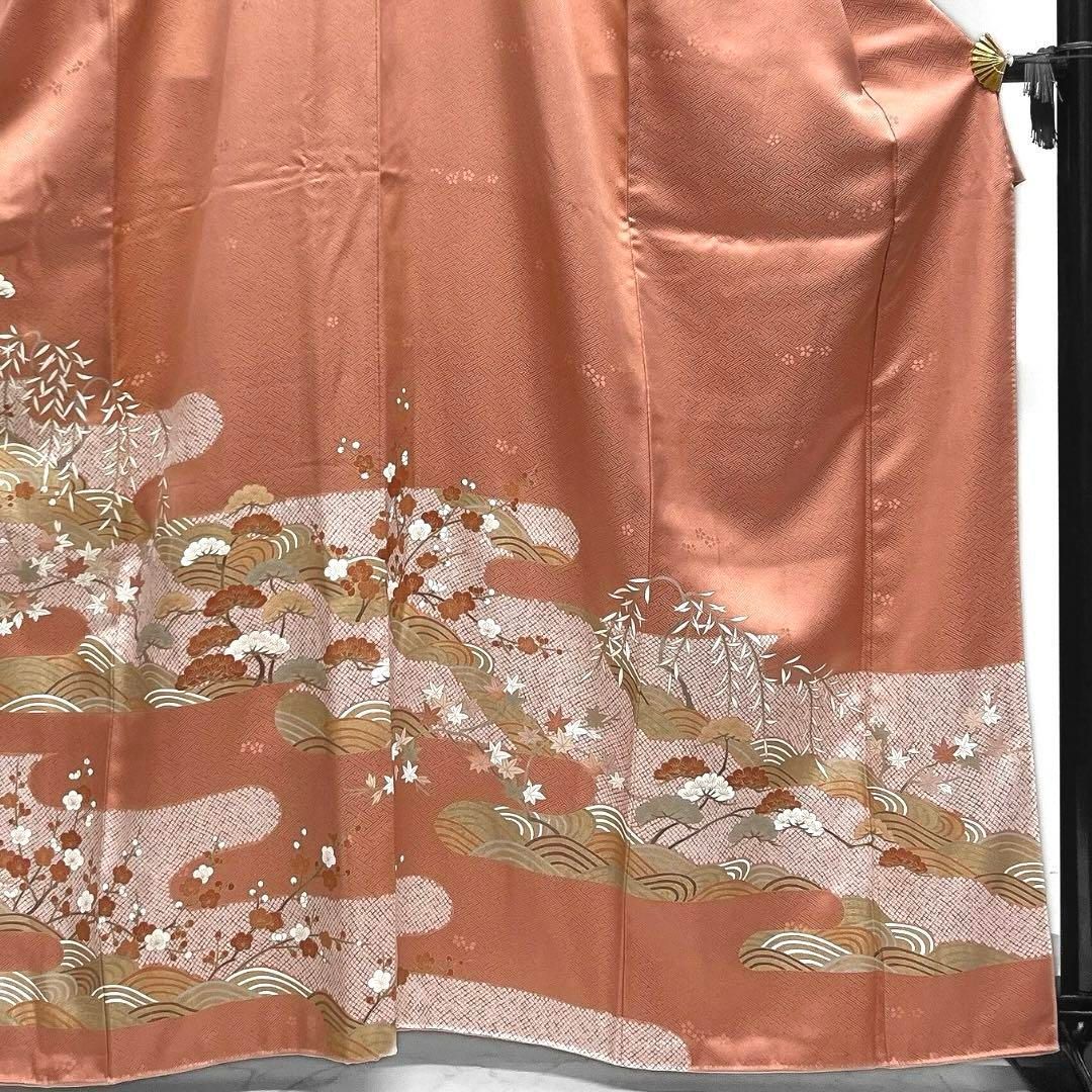 訪問着 金駒刺繍 金彩 梅 松 ヱ霞 鹿の子 紗綾形地紋 着物 105a 訪問着 金駒刺繍 金彩 梅 松 ヱ霞 鹿の子 紗綾形地紋 着物 105a