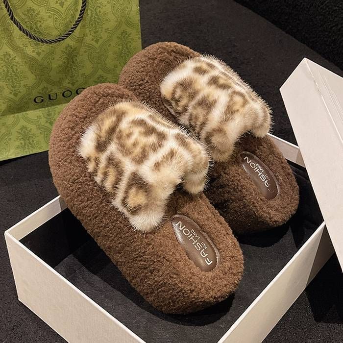 ファーサンダル レディース 厚底サンダル ヒール8cm ヒョウ柄