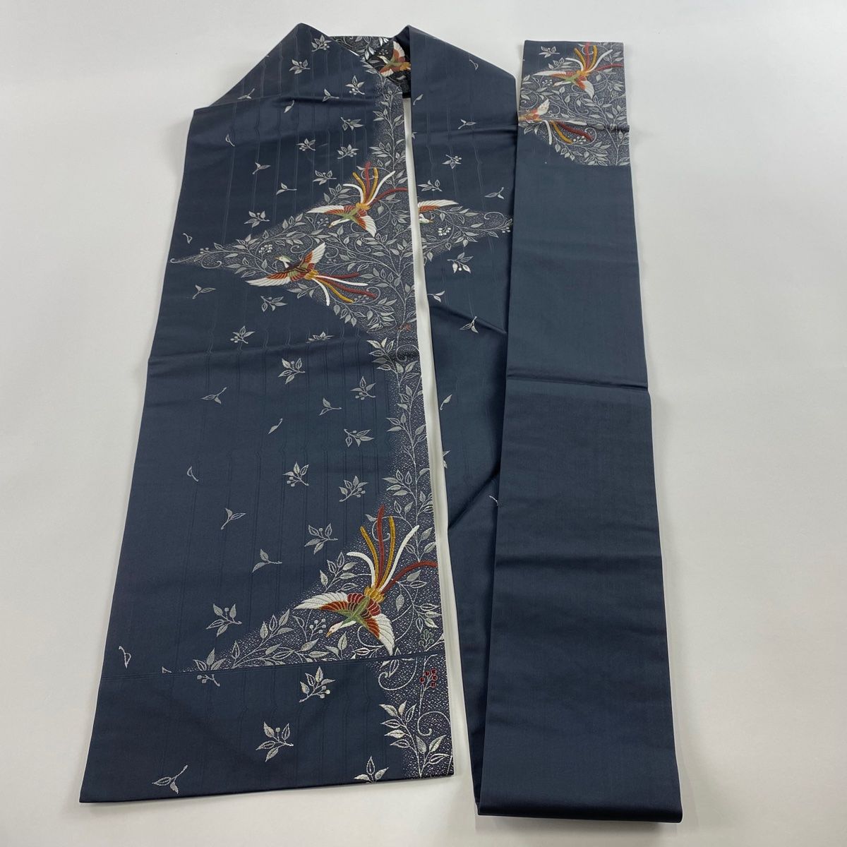 名古屋帯美品 名古屋帯 美品 秀品 桜 流水 金銀糸 青灰色 正絹 【中古