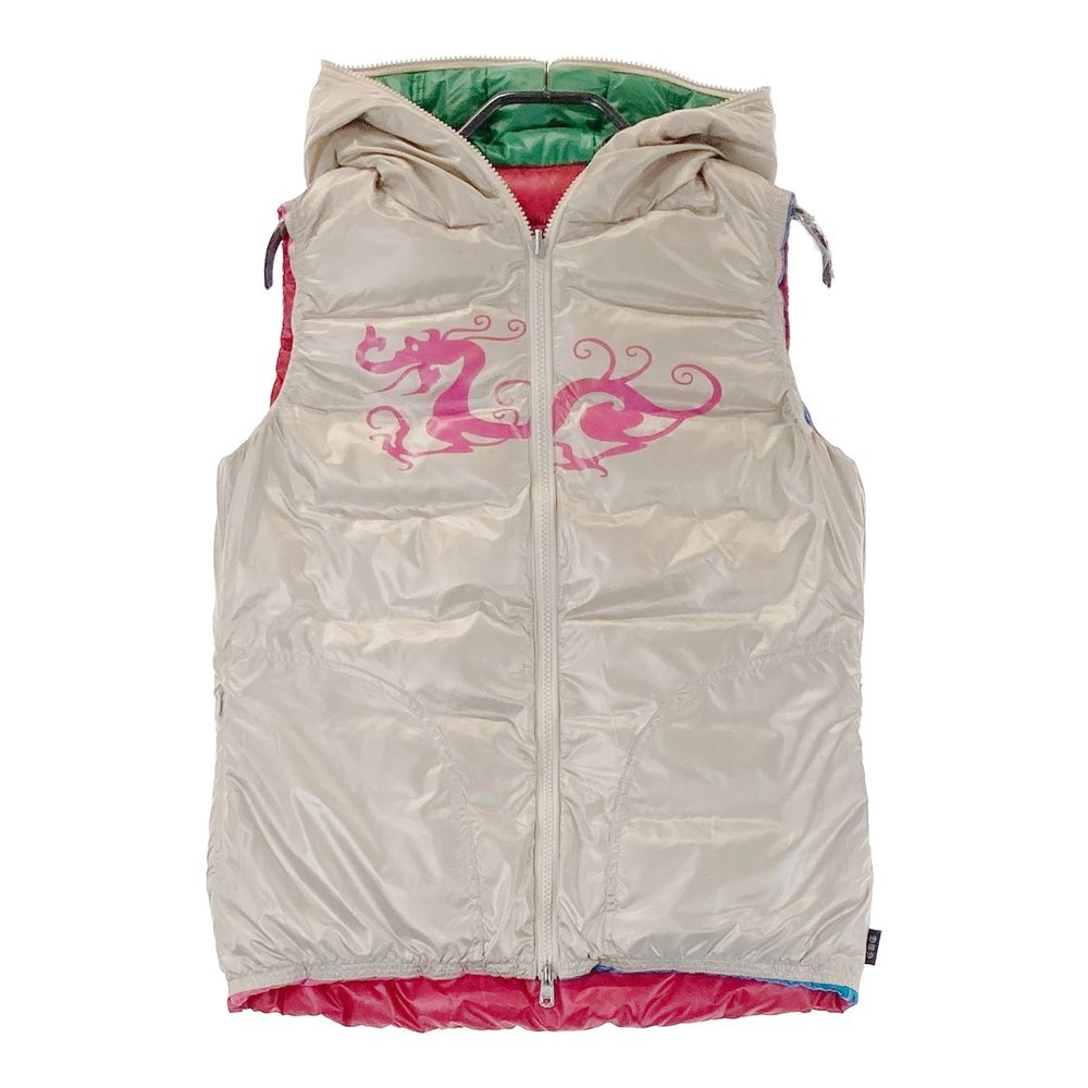 サイズ 2 DANCE WITH DRAGON ダンスウィズドラゴン リバーシブル フード付 ダウンベスト ベージュ系 240101483849 ゴルフウェア レディース ストスト