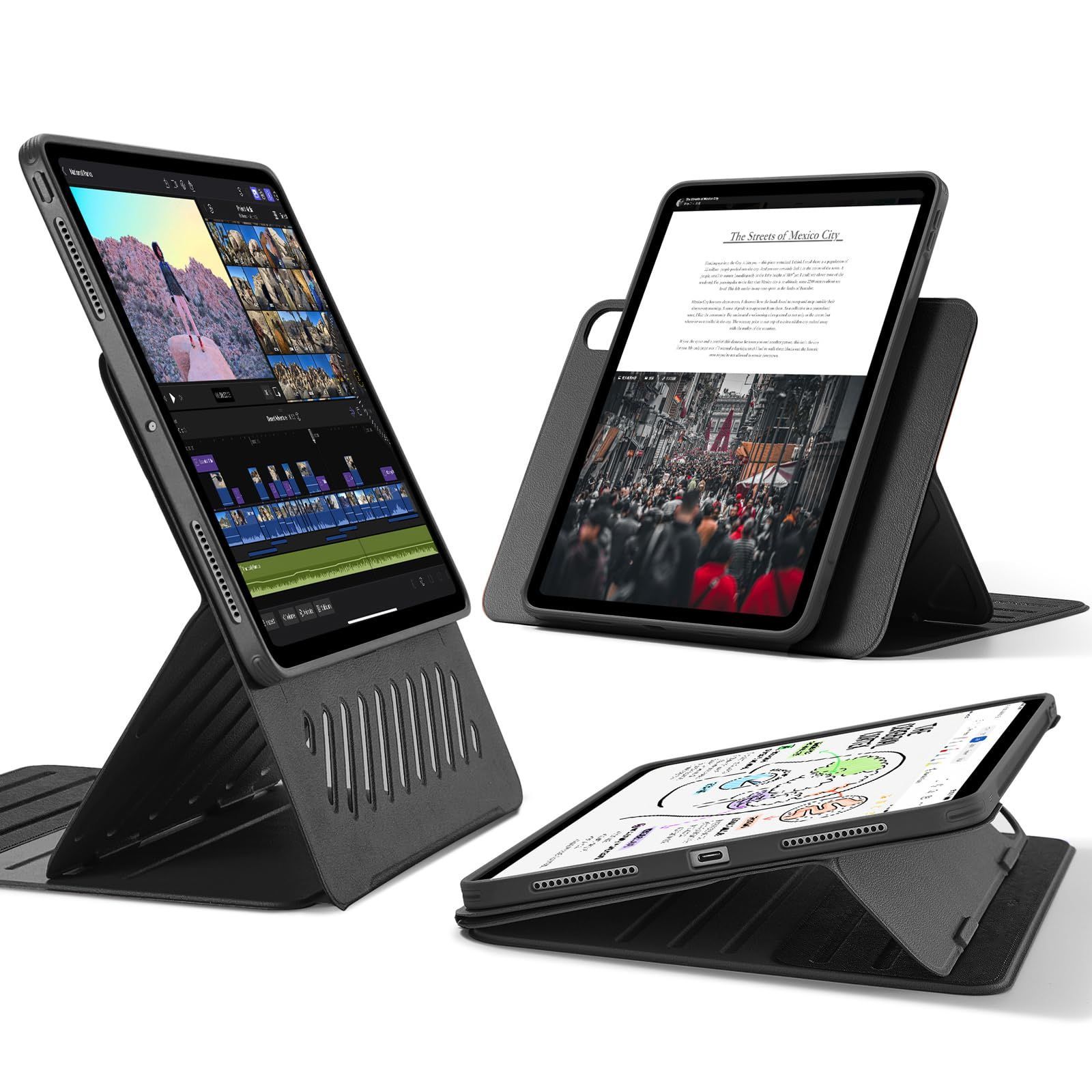 Pro 13インチ iPad ケース 2025 第7世代 取外し なマグネットカバー付き回転式ケース 縦向き|横向きスタンド 9段階の角度調節 Pencil ESR Pro|USB-C完全対応 Shiftシリーズ ブラック