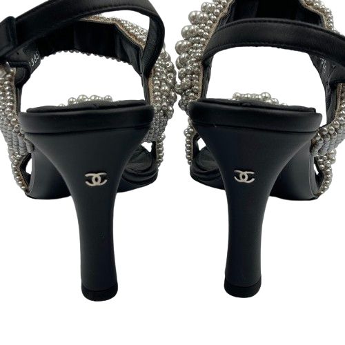 CHANEL シャネル パールサンダル 35ハーフ ブラック ヒール