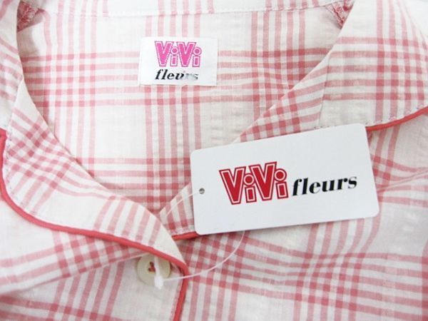 送料無料/新品 ViVi fleurs レディース 半袖パジャマ+八分丈パンツ ナイトウエア 上下セット チェック柄 M 夏用 価格4398円■L26163SSA23（2）6/22