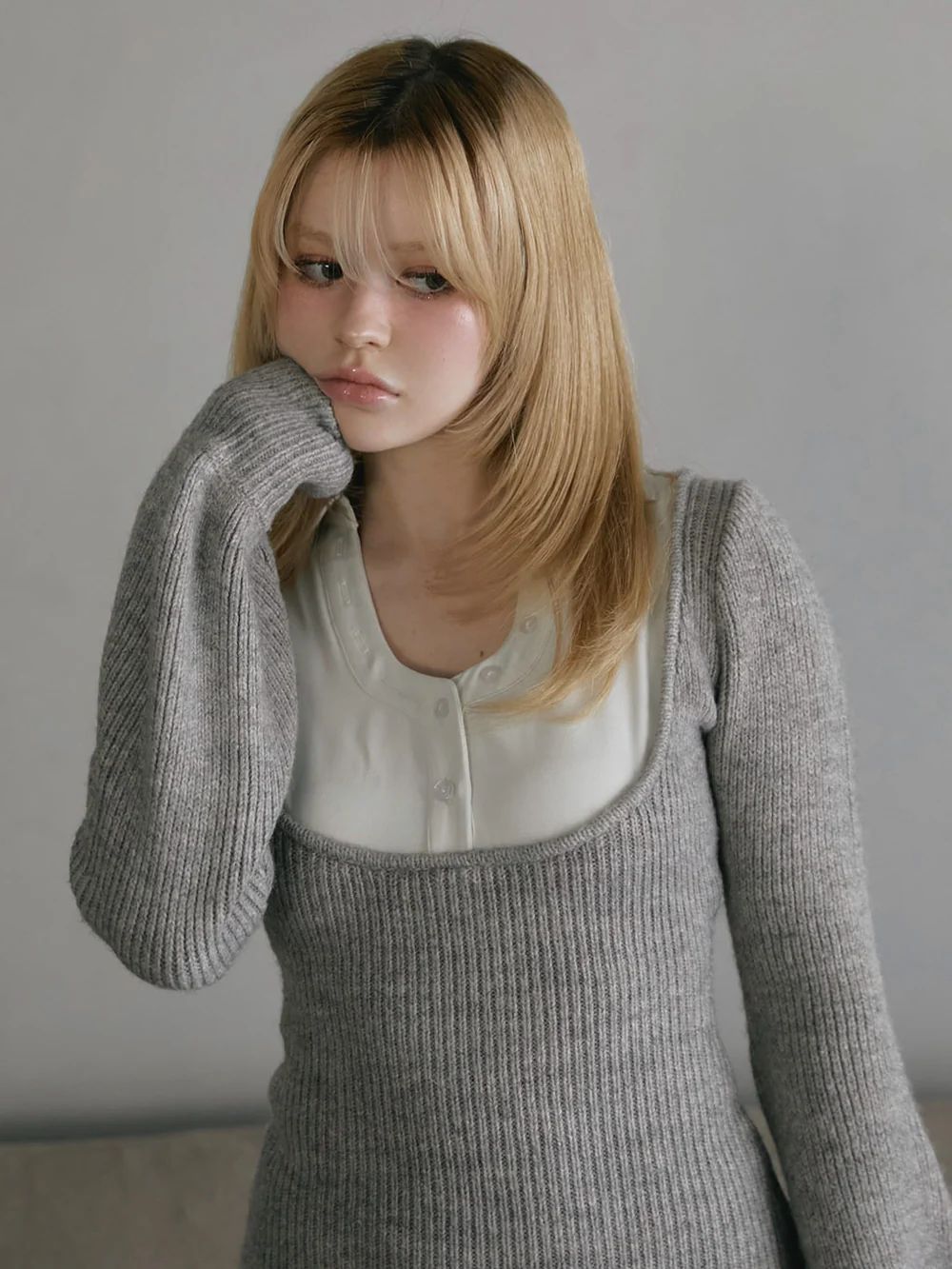 andmary Demilayered minidress grayアンドマリー andmary Demilayered minidress grayアンドマリー 長袖・七分袖