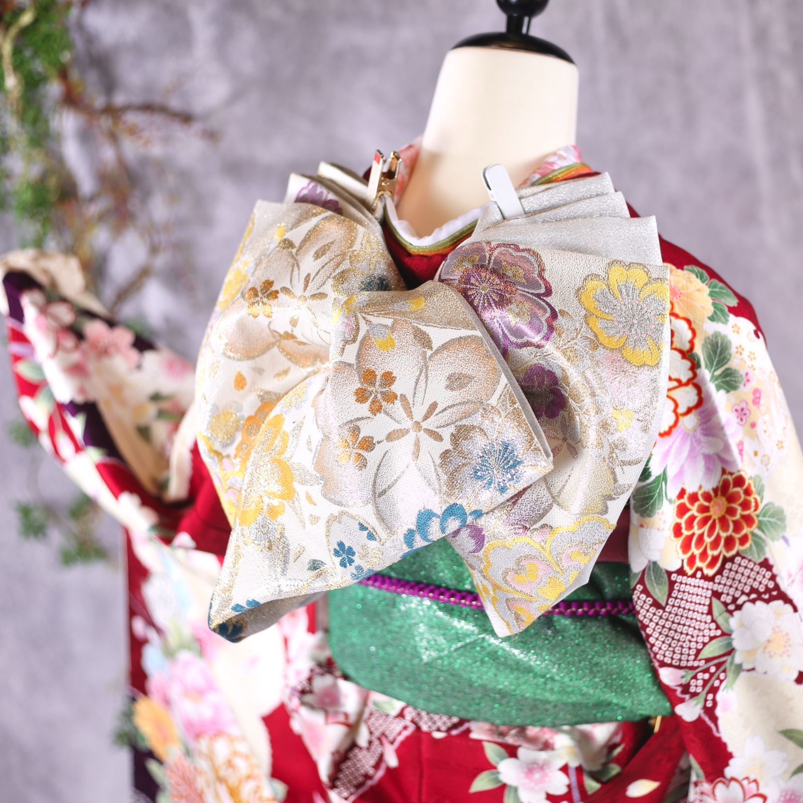 振袖フルセット 振袖セット 振袖 LLサイズ エンジ×モダン古典 美品 成人式 着物 晴れ着 7点フルセット F-129 振袖フルセット 振袖セット 振袖 LLサイズ エンジ×モダン古典 美品