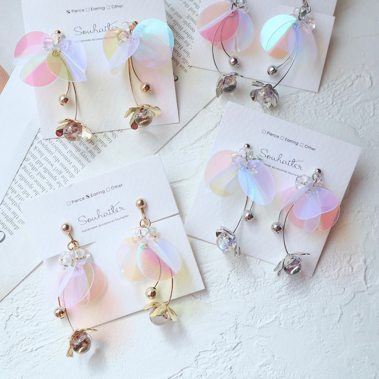 スパンコール＆フラワーピアス/イヤリング ｜ハンドメイド ドライ  