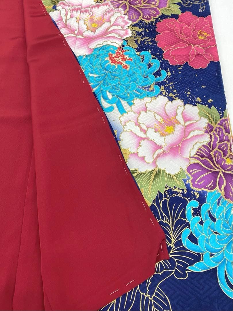 振袖 仮絵羽 金駒 金彩 紋意匠 大輪 牡丹 正絹 未仕立て品 八掛付き
