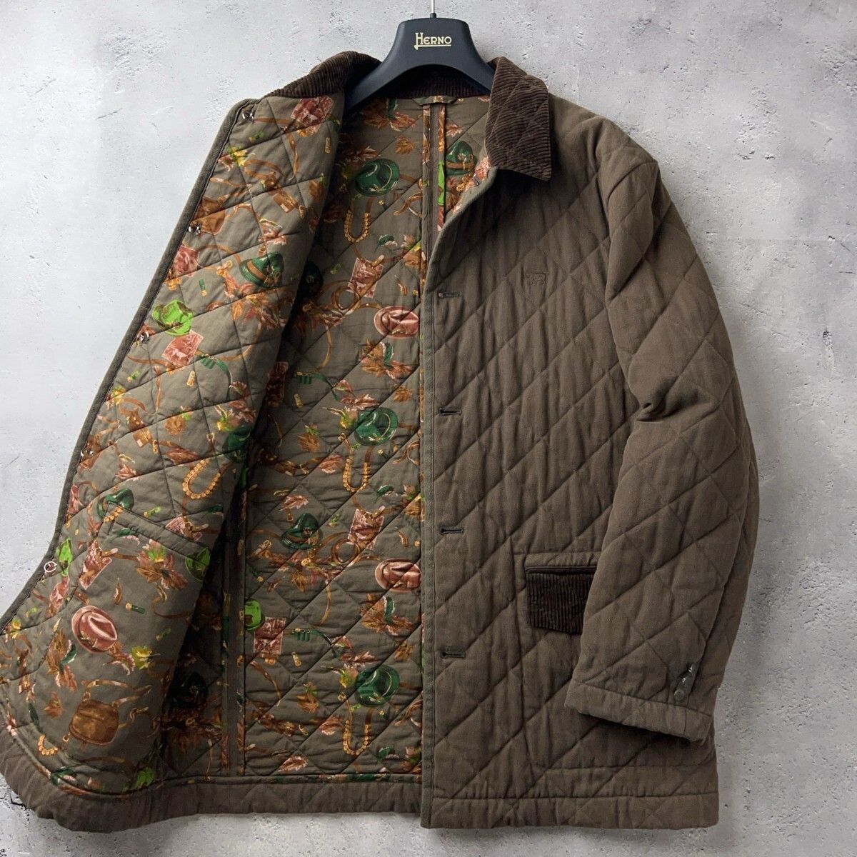 美品 Papas パパス ジャケット カバーオール 裏地チェック 日本製 M 美品 PAPAS パパス / 裏地 総柄 中綿入り キルティング