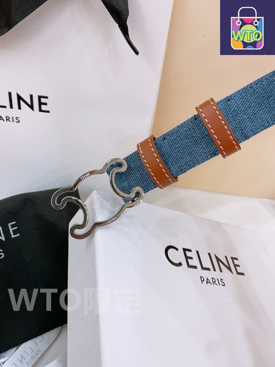 CELINE デニムベルト ロゴポーチ付き CELINE デニムベルト ロゴポーチ付き