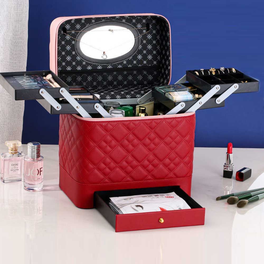 ワインレッド  メイクボックス pmymake043 メイクボックス 大容量 コスメボックス バニティケース 化粧品 収納 ボックス コスメ収納ボックス コスメケース 化粧品ボックス コスメ収納ケース 鏡