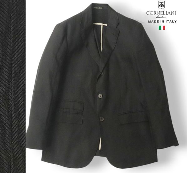 イタリア製 CORNELIANI コルネリアーニ 麻混 シルクリネン 3つボタン 段返り テーラードジャケット 黒 48 ￥236 900-