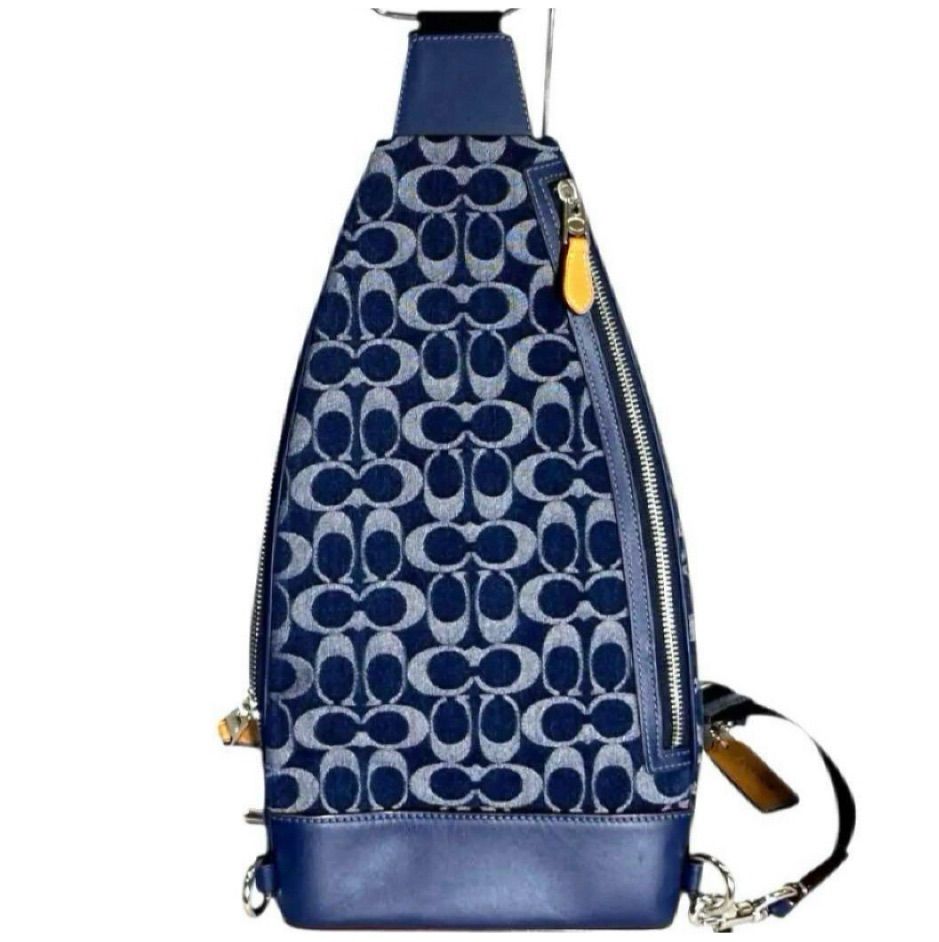 未使用級✨ コーチ ドミニク スリングバッグ デニム シグネチャー レザー 紺色 未使用級✨ コーチ ドミニク スリングバッグ デニム シグネチャー