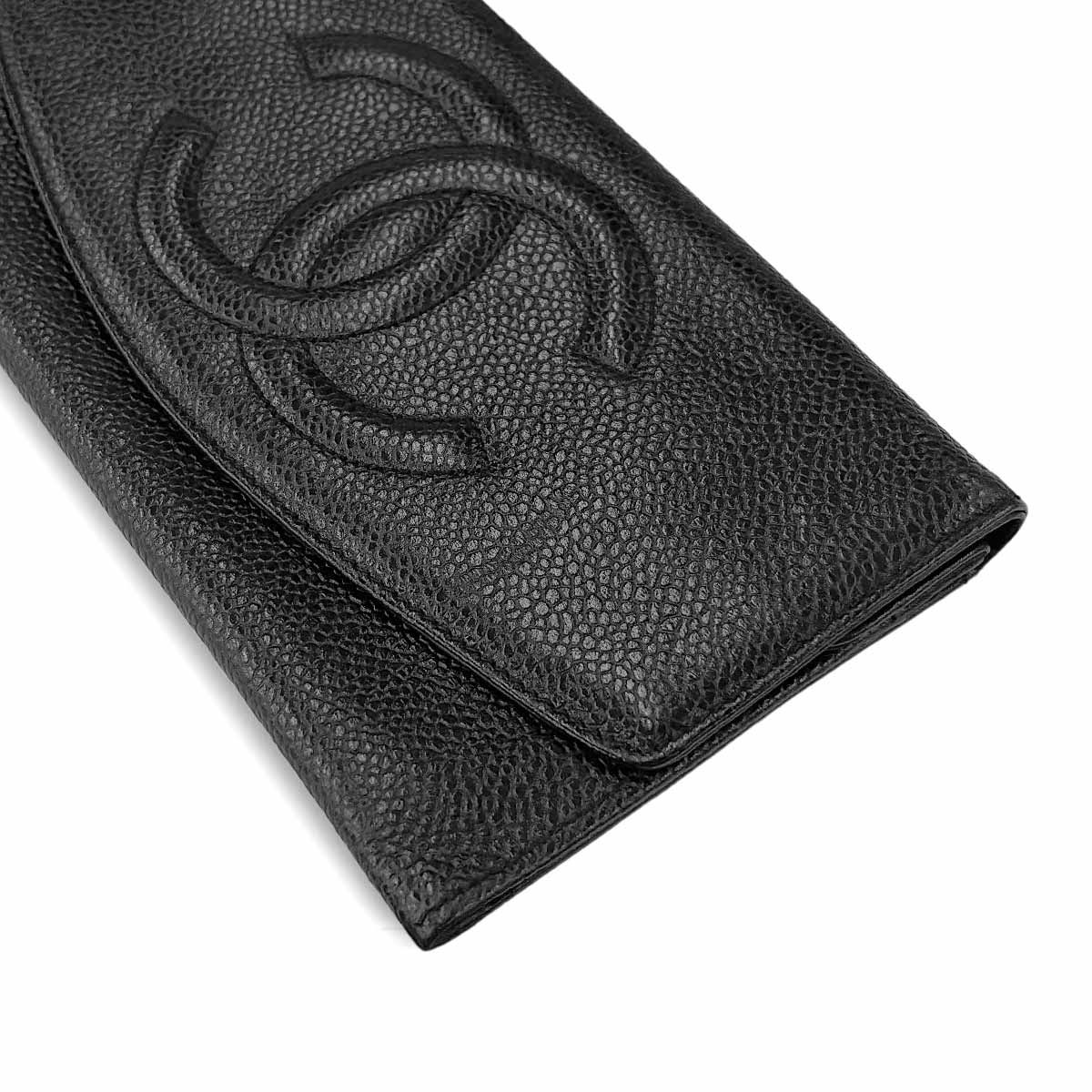 美品 シャネル CHANEL デカココ 二つ折り 長財布 キャビアスキン