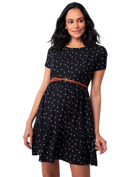 セラフィン INEZ 授乳対応 ティアードマタニティワンピース -ブラックドット UK10