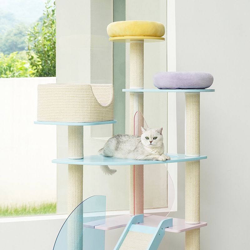 キャットタワー 強化アクリル製 頑丈 据え置き スリム かわいい 爪とぎ クッション付き ジャンプ台付き ストレス解消 運動不足 長持ち 高品質 キャットツリー 猫 小型猫 中型猫 大型猫 ペット用品 猫用品 ペットハウス 省スペース