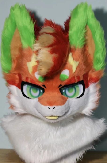 着ぐるみヘッド 狼 NO.388 オレンジ色 緑 全頭ヘッド ケモノ ファースーツ ぬいぐるみ コスプレ コスチューム kigurumi 一点物