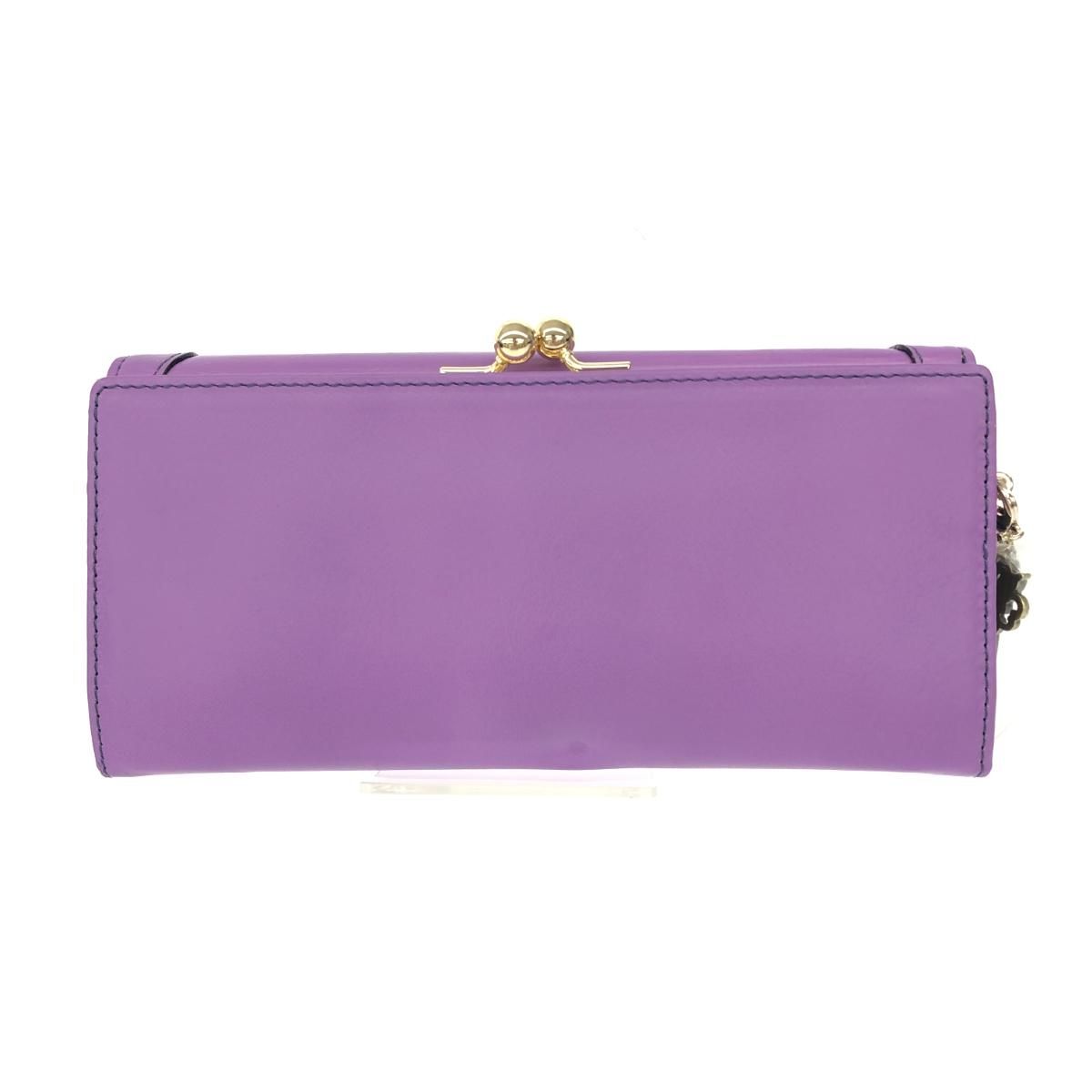 新品同様 ANNA SUI アナスイ 二つ折り長財布 財布 パープル レザー  