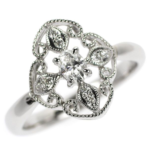 Pt900 オーバルカット ダイヤモンド リング 0.204ct D0.07ct
