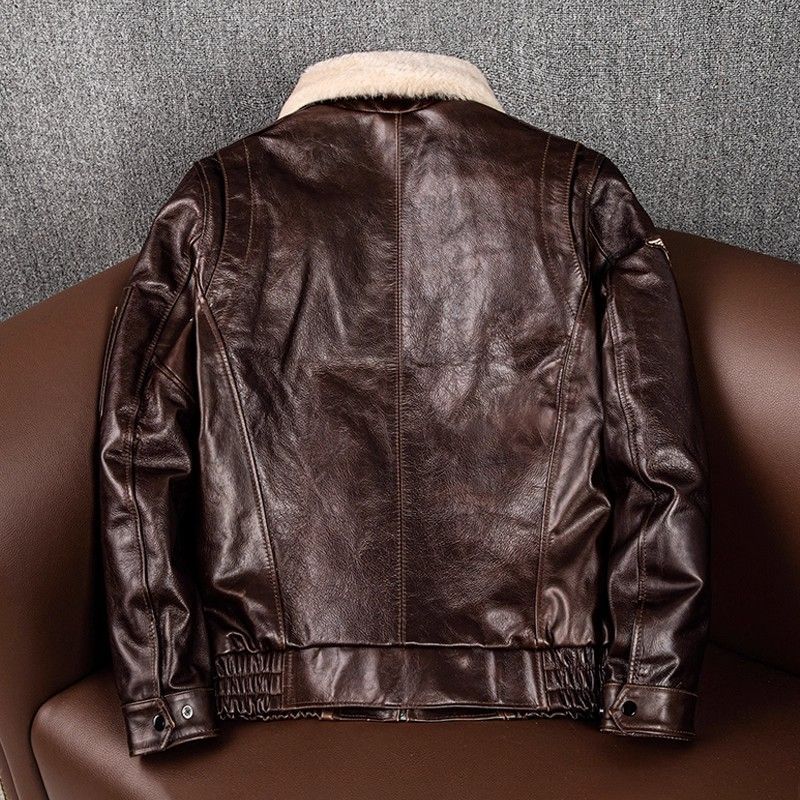 ♥ h メンズ 本革 レザージャケット 头层牛皮 翻領 フライトジャケット 加棉 大きいサイズ 秋冬 ブラック | ブラウン S-6XL