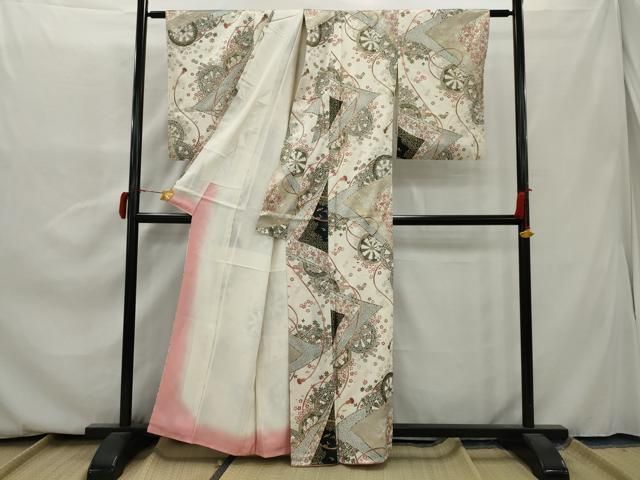 平和屋着物□上質な小紋 御所車花文 暈し染め 金彩 やまと誂