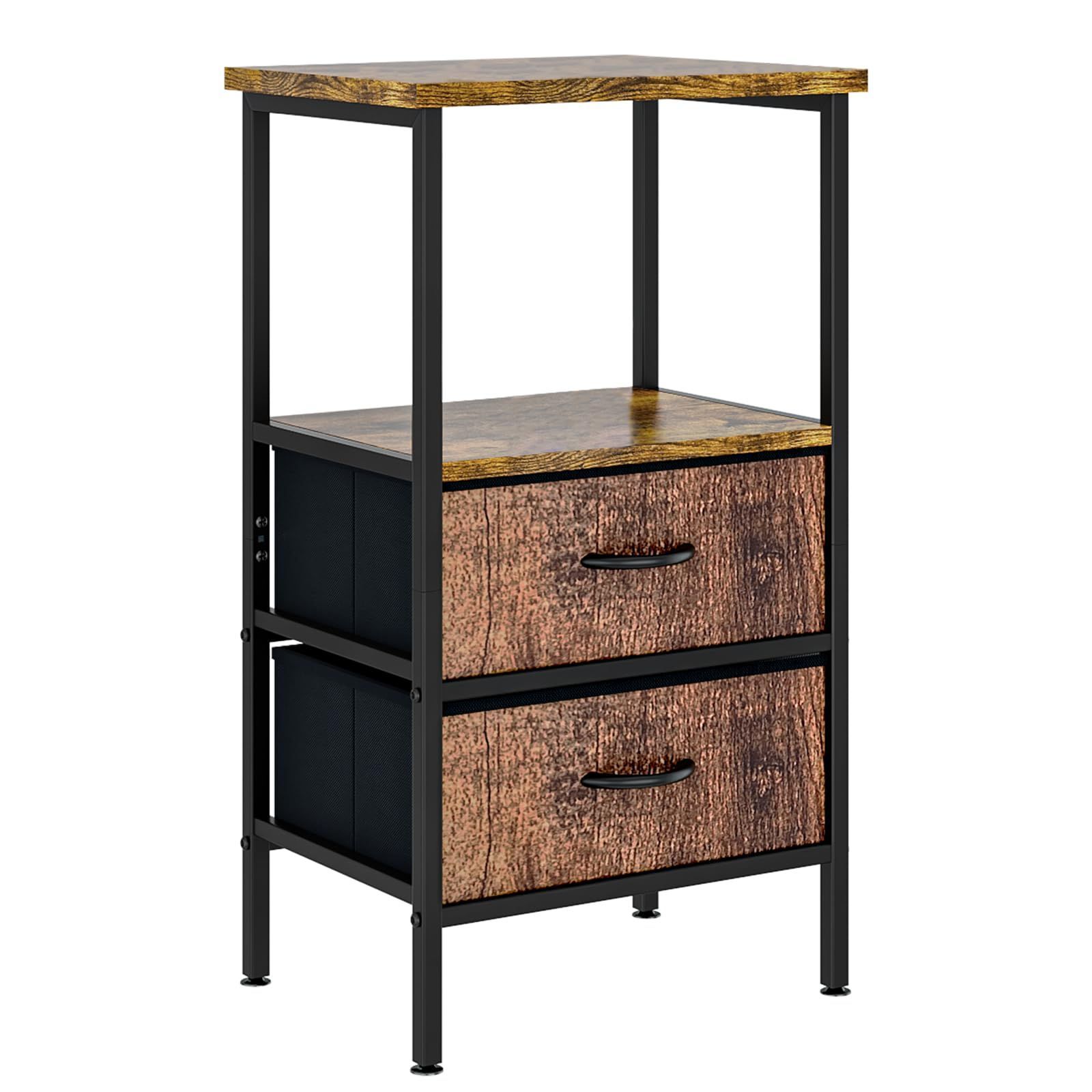 【人気商品】幅38×奥行28×高さ75cm 収納棚 おしゃれ 棚付き 木目調 コーヒーテーブル (ブラウン) ナイトテーブル ベッドテーブル ミニテーブル 引き出し付き サイドテーブル Huaniun