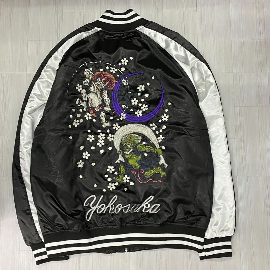 中綿入り Yokosuka刺繍入り スカジャン PUFF SUKAJAN 風神雷神 RAIJIN