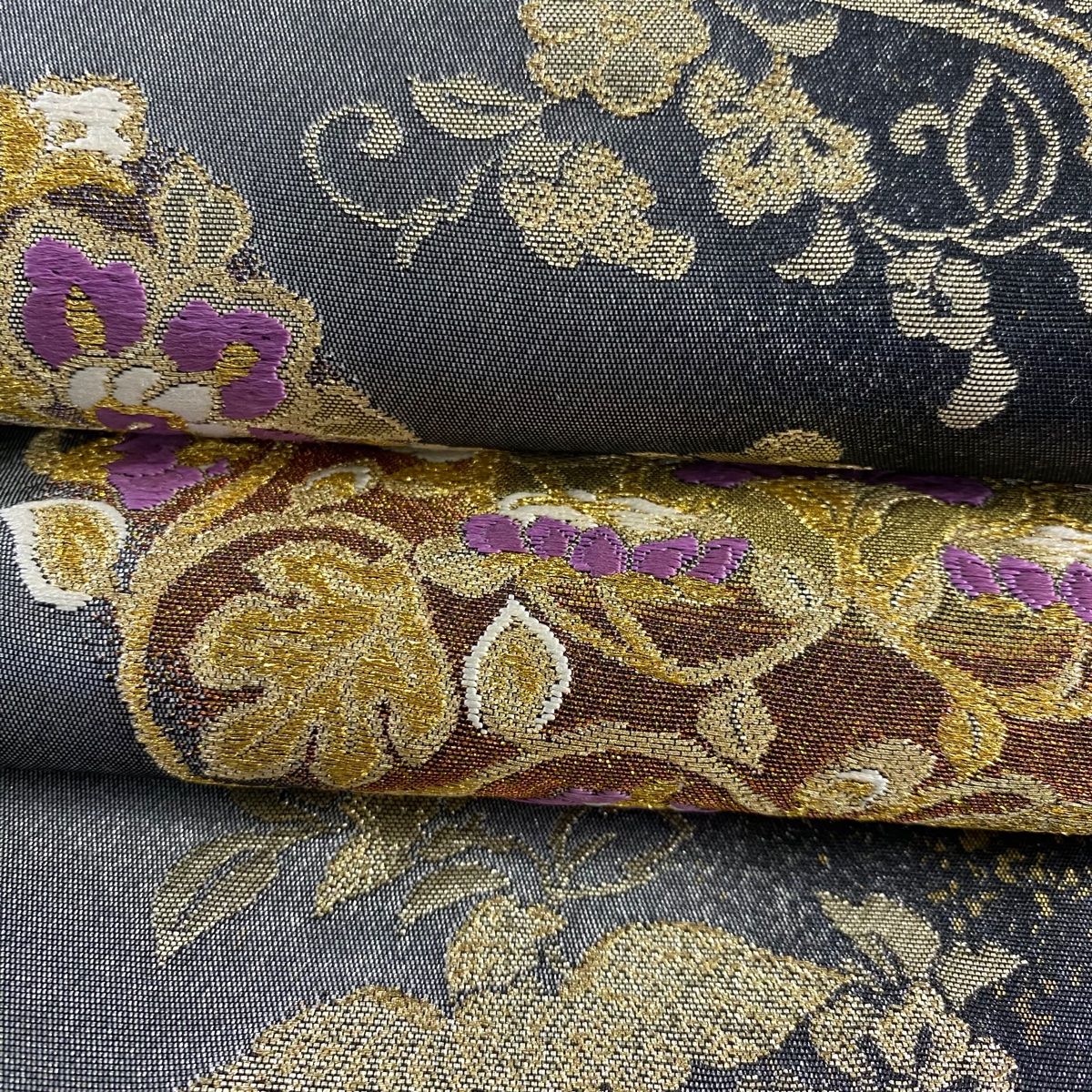 袋帯 美品 逸品 じゅらく 落款 証紙 帝王紫 華文 鳥 金糸 刺繍