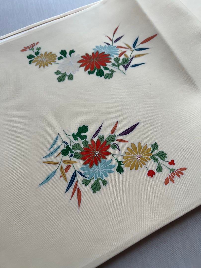 未使用　塩瀬　名古屋帯　クリームに菊　御所解 相良刺繍 メルカリ