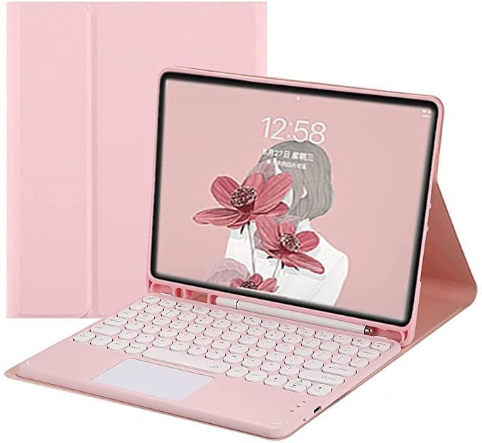iPad9/iPad8/iPad7_薄いピンク 可愛い iPad 第9世代 第8世代 第7世代 キーボード ケース タッチパッド付き 丸型キー iPad 10.2 インチ アイパッド 9 8 7 分離式 Bluetoothキーボード付き カバー マウス機能 