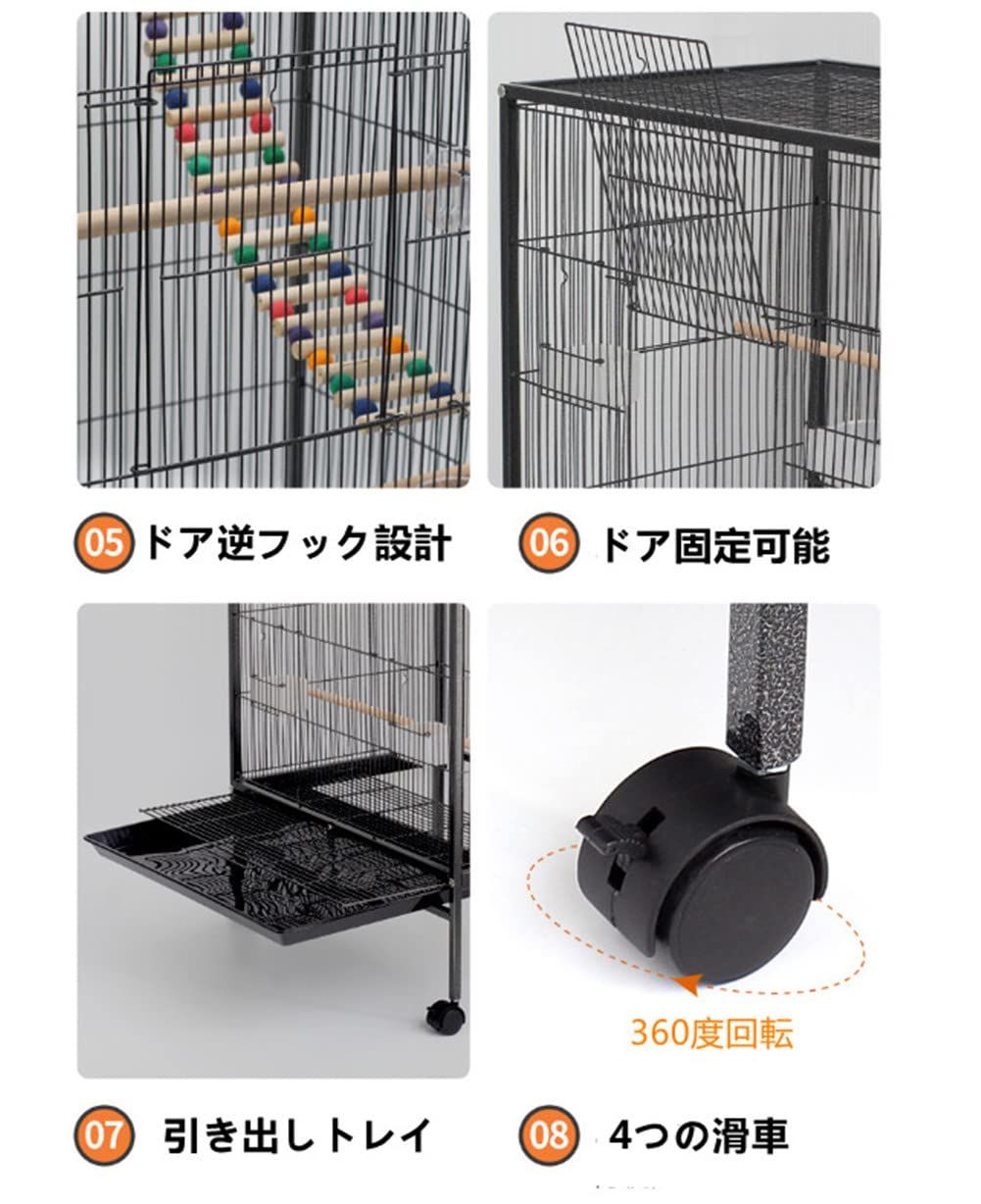 【新品未使用】オウムケージ インコ オカメ 複数飼い セキセイ 大きい 豪華ケージ ボタン 大型 バードゲージ 文鳥 鳥かご 45.5*45.5*77CM 鳥ケージ hum ブラック Aeon