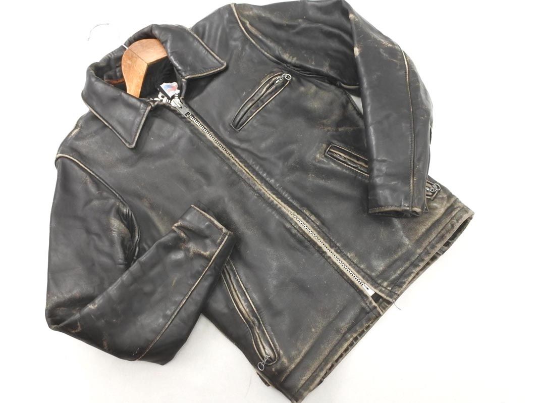 SCHOTT ショット 本革 レザー ライナー付き シングル ライダース ジャケット size32|黒 ◎レディース