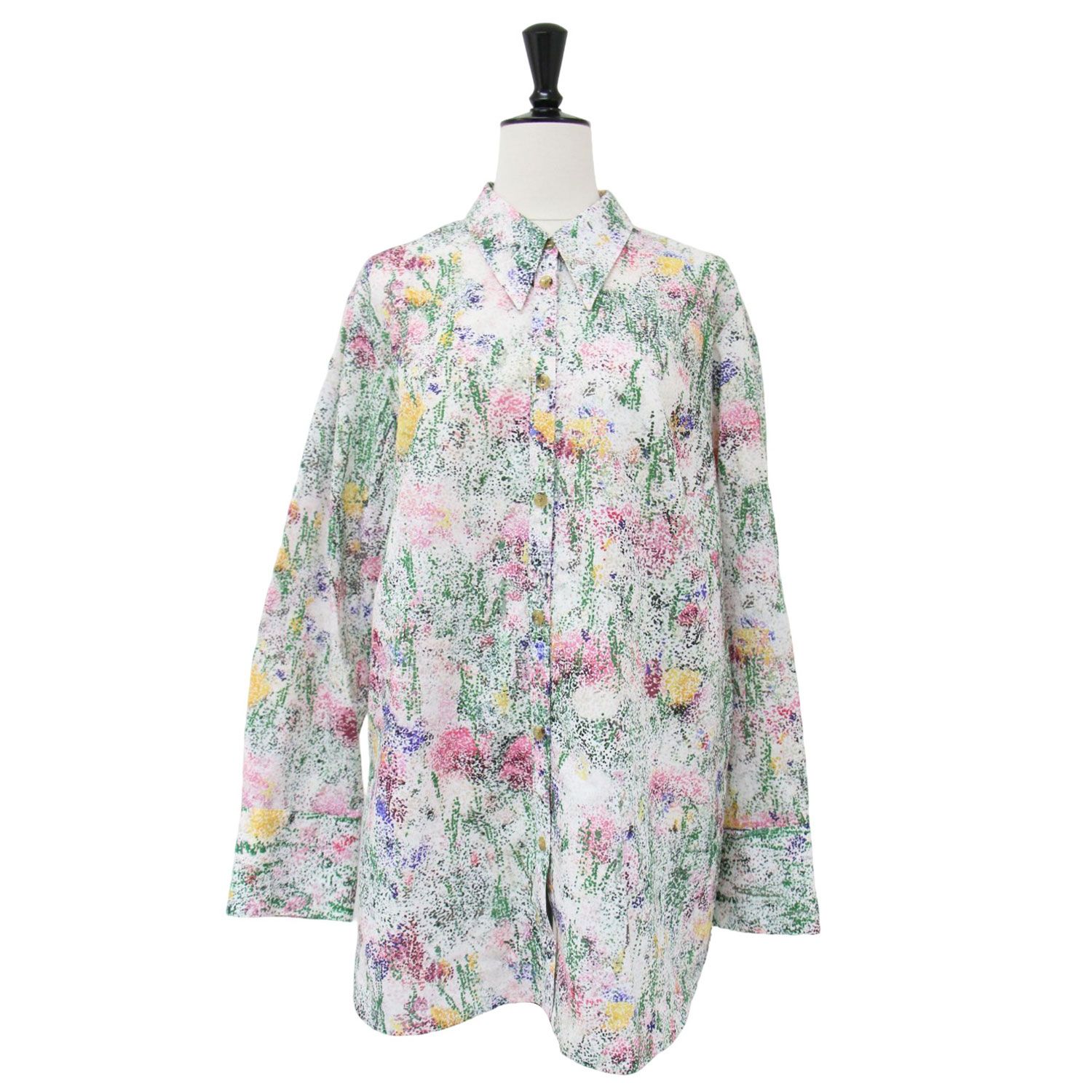 美品 AKIRANAKA アキラナカ シャツ ホワイト系 2(M) Pointillism フラワー 花柄 サイドスリット コットン 長袖 トップス 柄シャツ カジュアル カラフル 個性的【レディース】【中古】 美品 AKIRANAKA アキラナカ シャツ ホワイト系 2(M) Pointillism