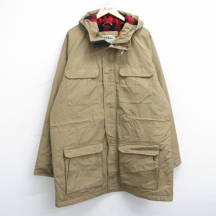 XL|古着 エルエルビーン LLBEAN 長袖 マウンテン ジャケット パーカー メンズ 00s ラグラン ロング丈 ベージュ カーキ 内側ウール 25oct21