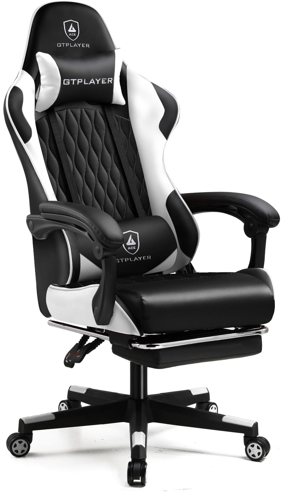 GTRacing ゲーミングチェア オフィスチェア デスク pcチェア 椅子 テレワーク 145°リクライニング オットマン付き ゲームチェア ハイバック ランバーサポート ポケットコイルが内蔵 PUレザー WHITE