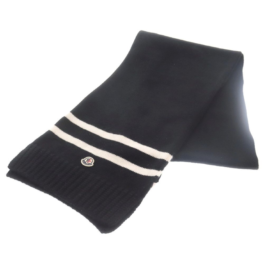 MONCLER (モンクレール) SCIARPA TRICOT ロゴ刺繍マフラー ブラック 