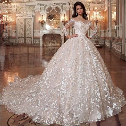 送料無料 ウェディングドレス トレーン付き バックレス 夢幻 長袖 新婦用 結婚式用