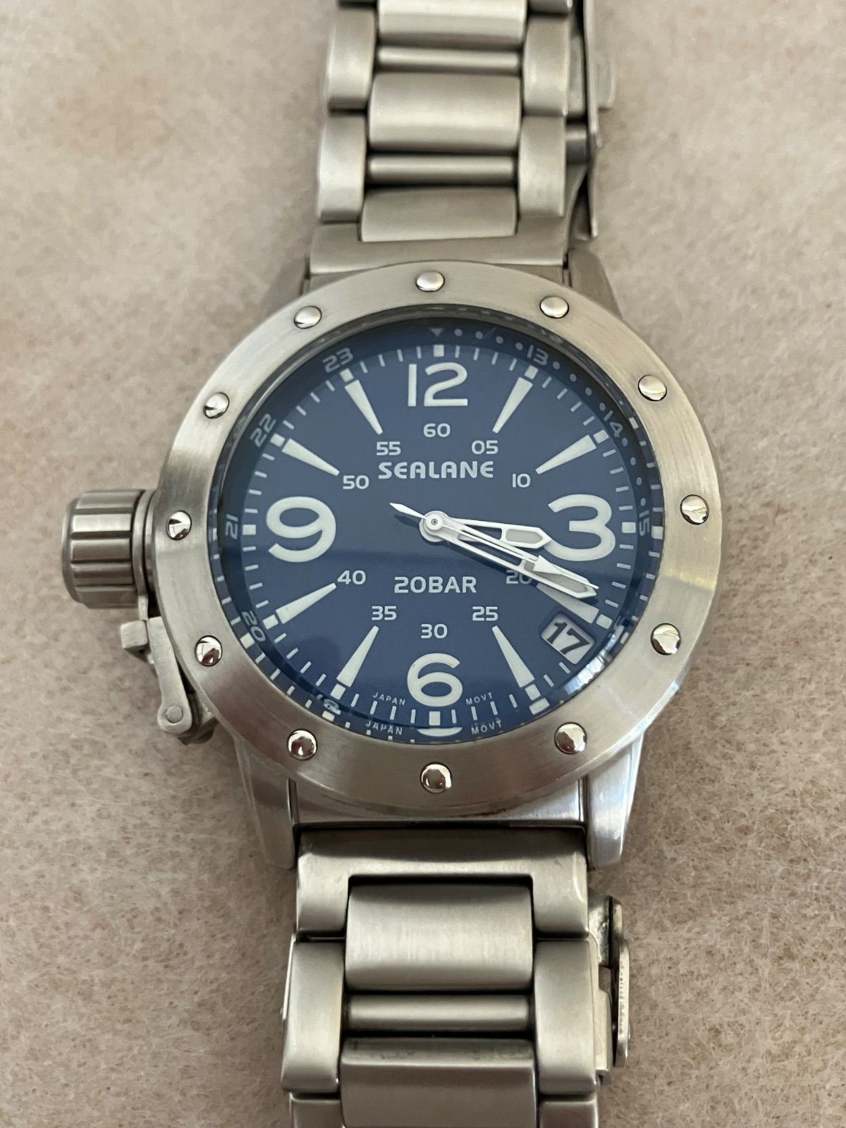 げ 稼働 SEALANE 2415 SE42 QZ ブルー文字盤 メンズ クォーツ 腕時計
