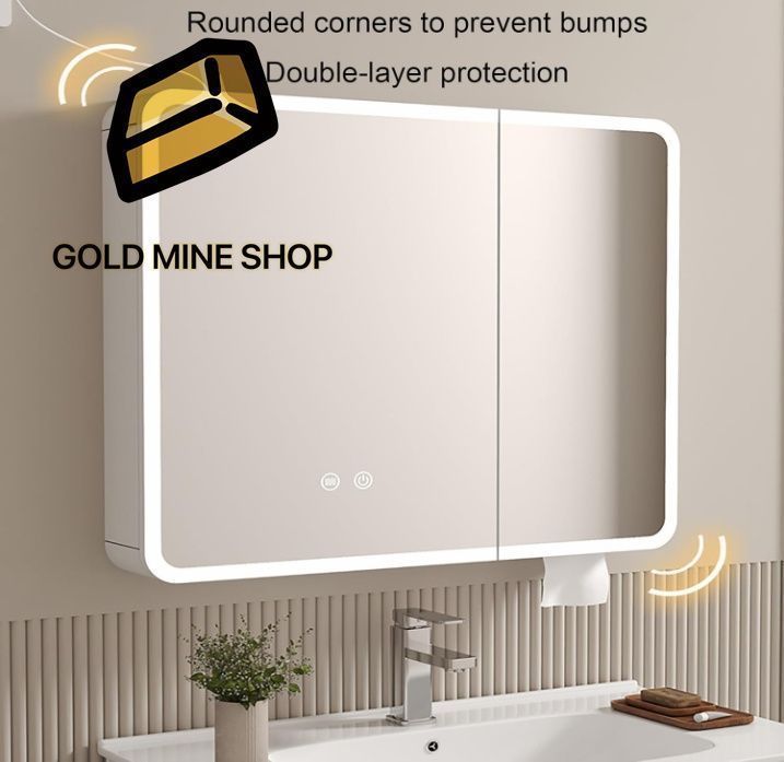 バスルームミラーキャビネット、バスルーム用LEDミラー、収納付きバス